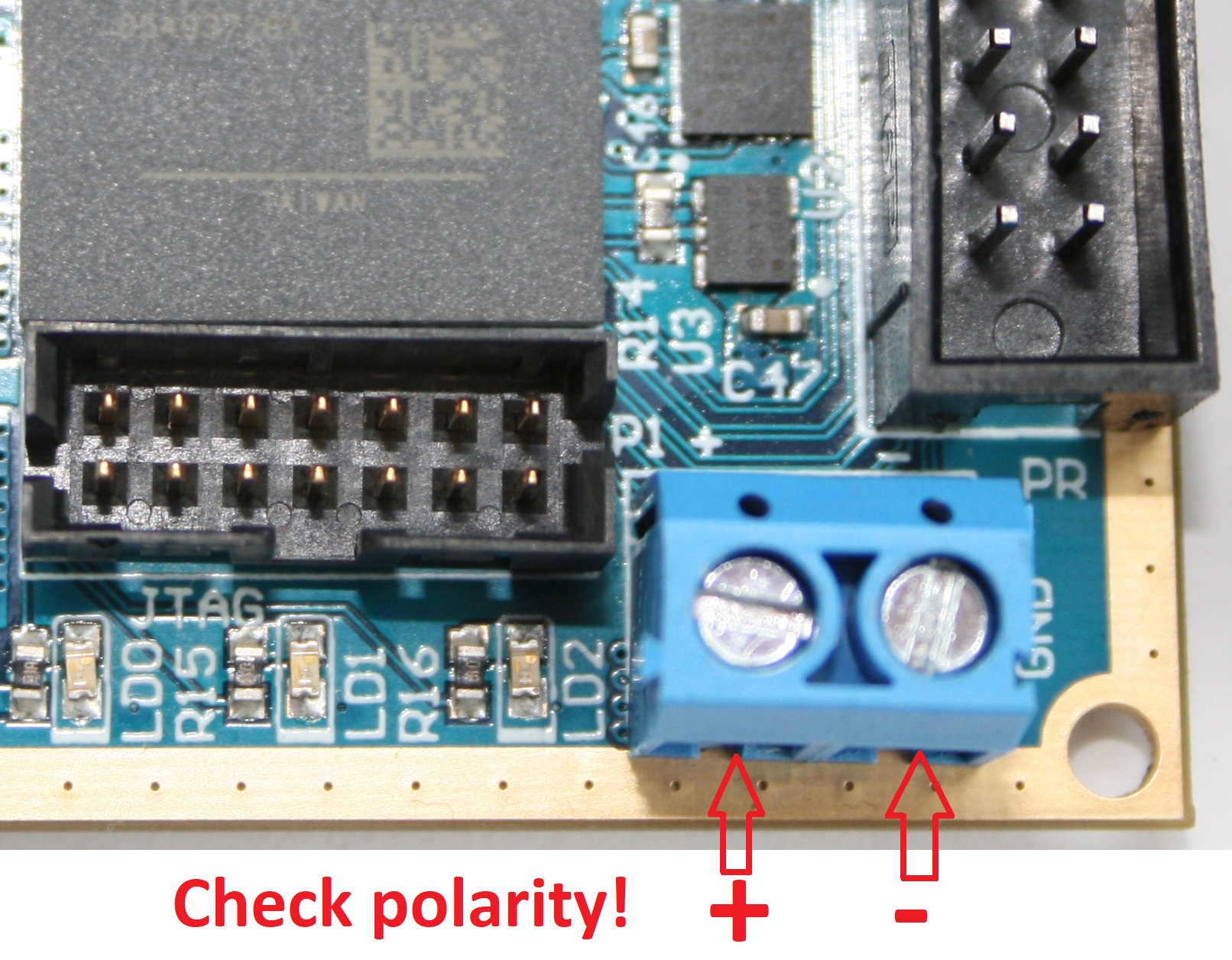 Tiny FPGA module, screw terminal, top view