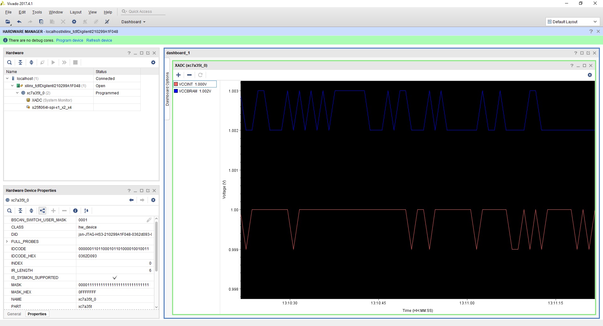 Tiny FPGA module, XADC values in Xilinx Vivado Hardware Manager