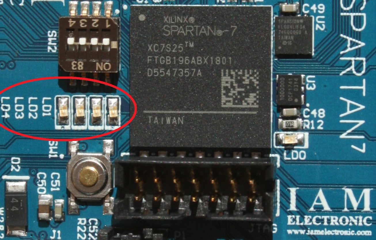 Spartan-7 FPGA module, blue LEDs