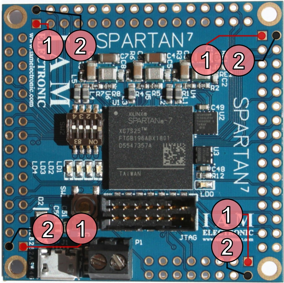 Spartan-7 FPGA board, Power pins on grid connectors